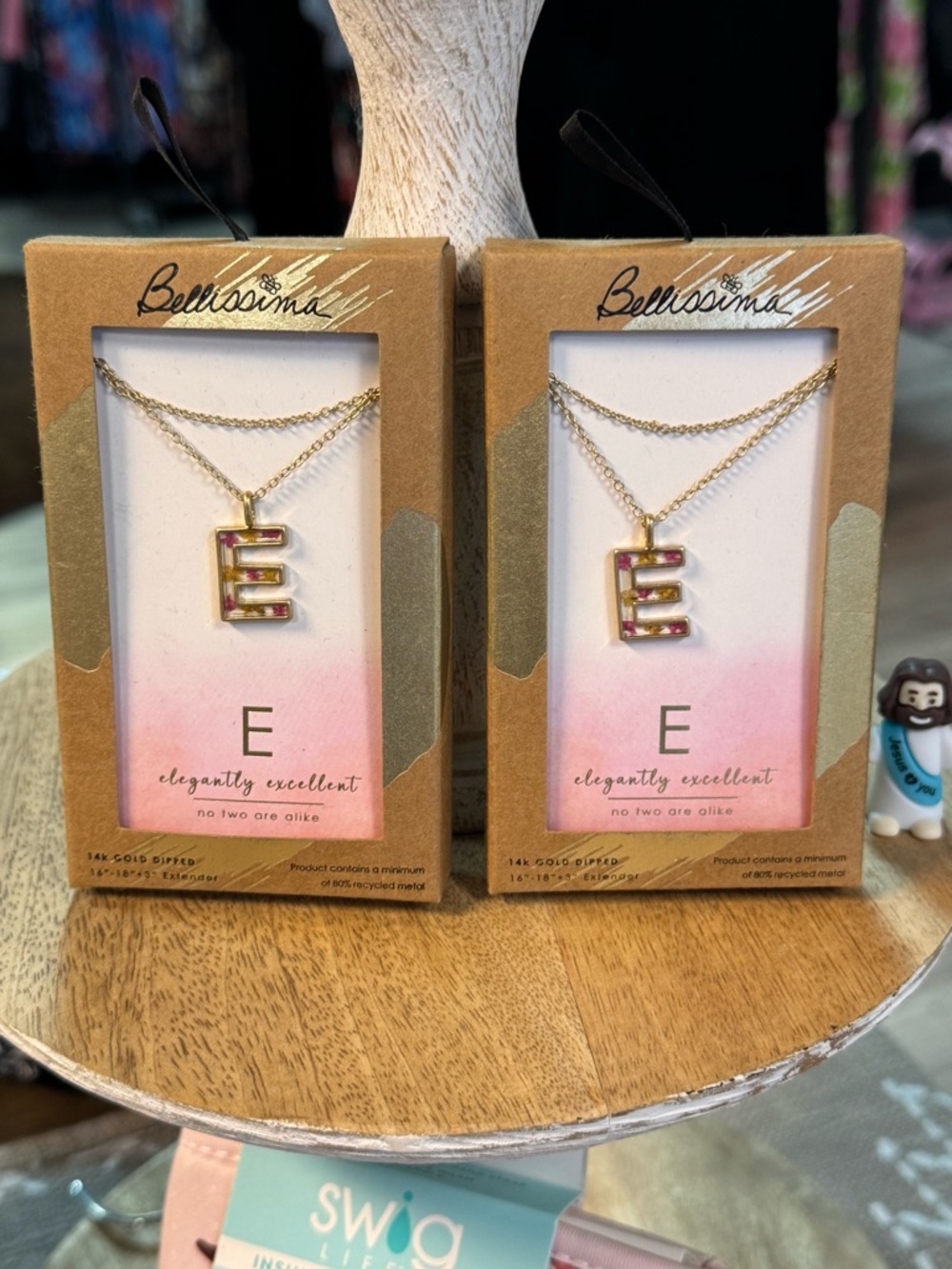 Bellissima 14K Gold Dipped 'E' Initial Necklace with Pink Accents